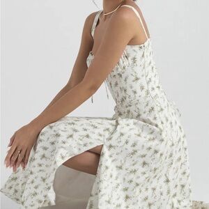 White floral corset tie back dress